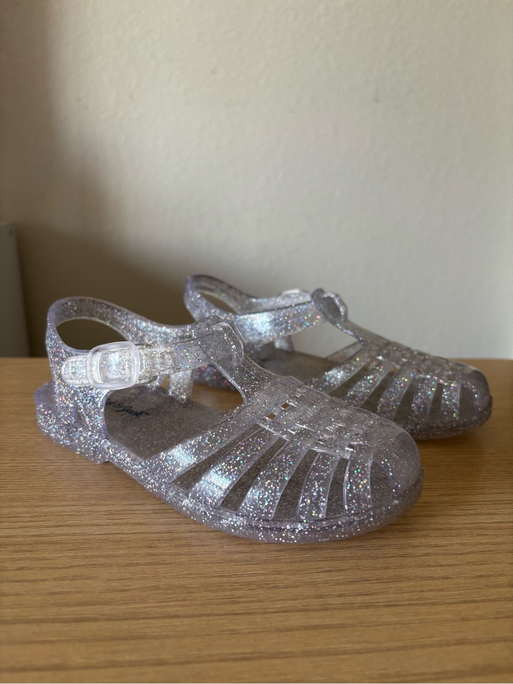 Cat & Jack Toddler Girl Clear Silver Glitter Translucent Jelly Sandals Size 11